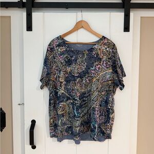 Coldwater Creek Multicolor Paisley Short Sleeve Top